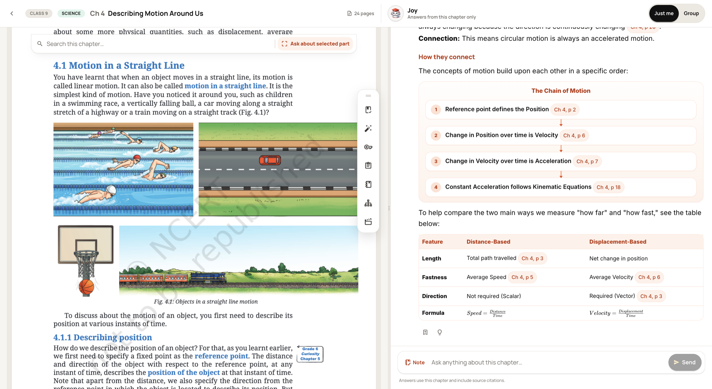 Learnijoy School Study textbook and chapter workspace